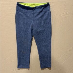 Marika Blue Capri Leggings with Lime Green Inner Waistband